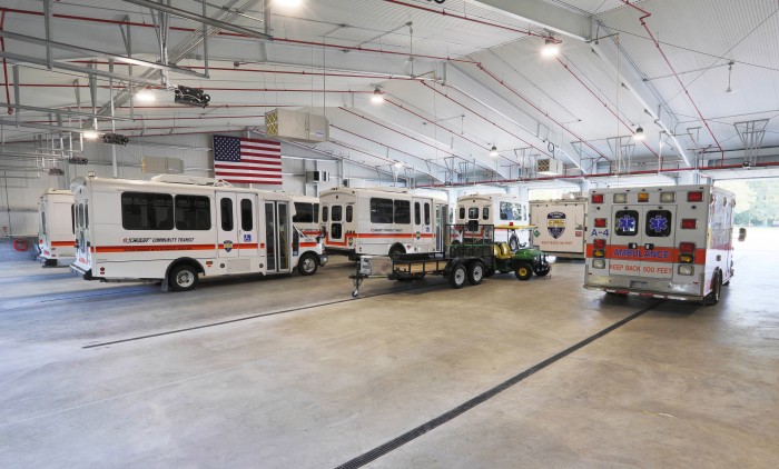 Richmond Lenox EMS/SMART Facility.  Inside the large vehicle garage. 
