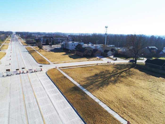 aerial of 15 Mile Road repaired and repaved